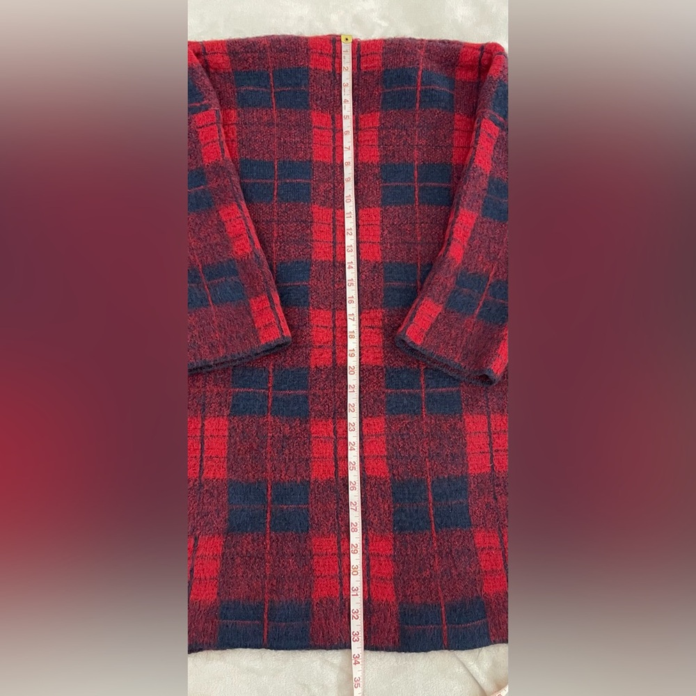 Gemelli Red & Black Plaid Cardigan Coat. Made in Italy. So Soft & Warm! Size L - Picture 7 of 13